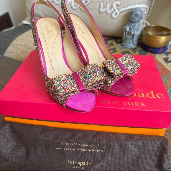 Kate Spade Charm Glitter/Sparkle Hot Pink Slingback Heels Box & Dust Bag US6 - Picture 4 of 16